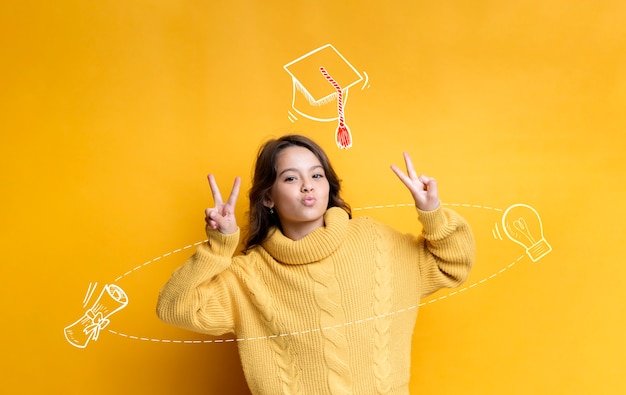 Photo medium shot girl posing with graduation background