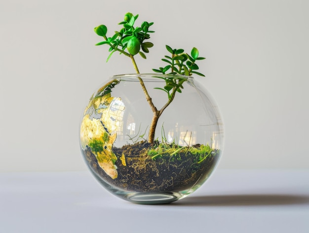 medium shot of a a globe made of greenery and plants symbolizing the planet39s health