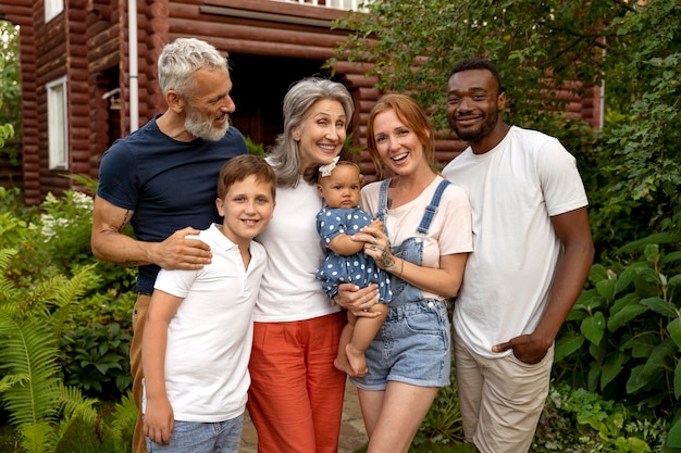 medium shot happy family together