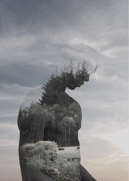 Photo medium shot human silhouette and nature