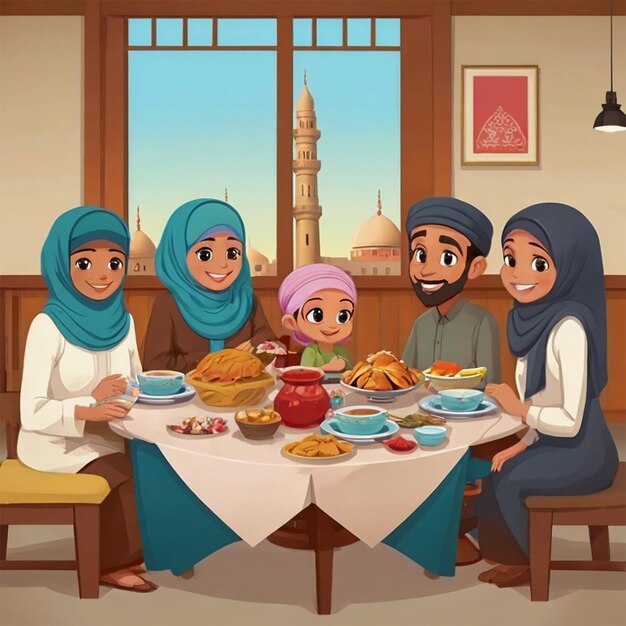 Medium shot islamic family at table