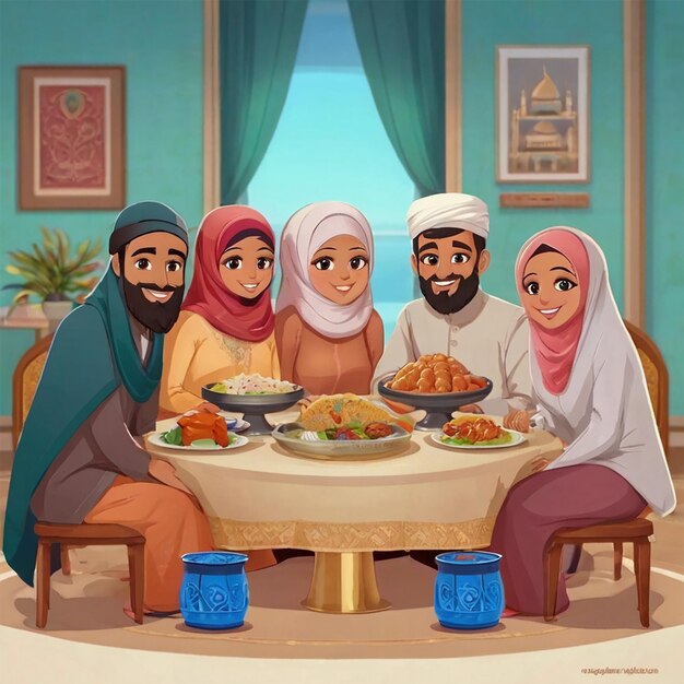 Medium shot islamitische familie aan tafel