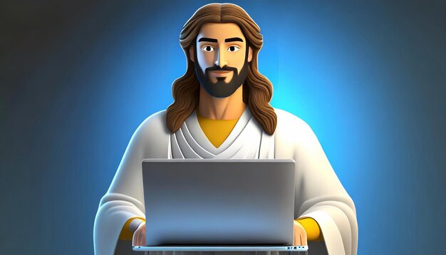 Photo medium shot jesus christ with laptop