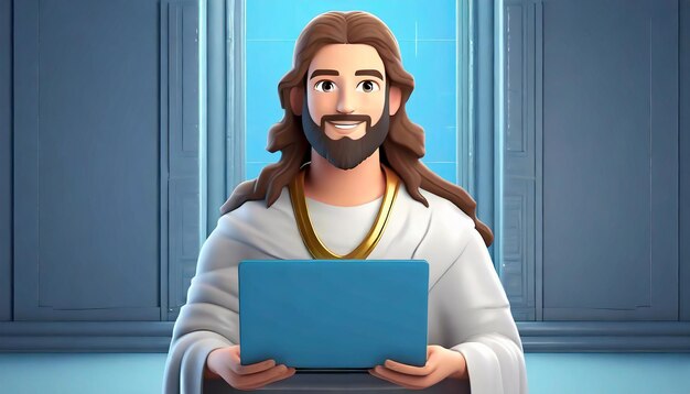 Photo medium shot jesus christ with laptop