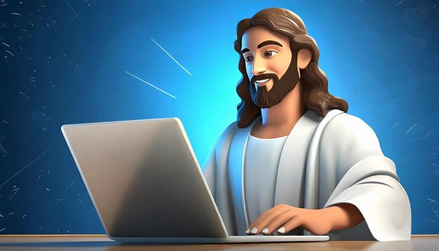 Medium shot jesus christ with laptop