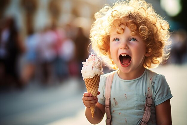 Foto ragazzo di taglio medio che mangia il gelato.