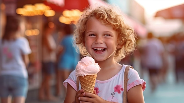 Малыш среднего роста держит вкусное мороженое