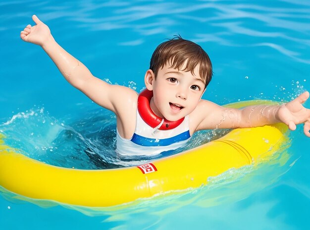 Medium shot kid swimming with lifebuoy