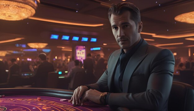 Medium shot man at futuristic casino
