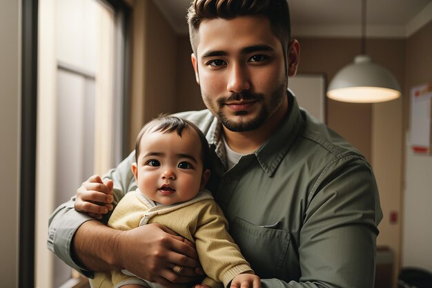 Photo medium shot man holding a baby