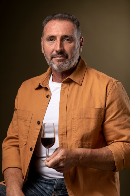 Photo medium shot man holding wine glass