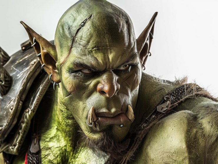 Photo medium shot of man orc clothing themed background in the style of fashion photography