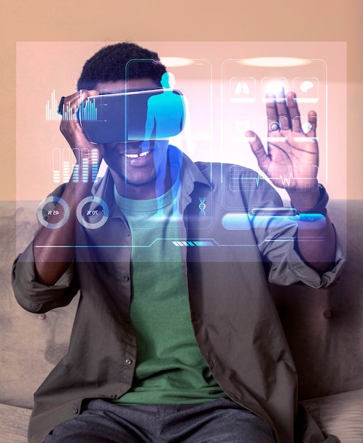 Photo medium shot man wearing vr glasses