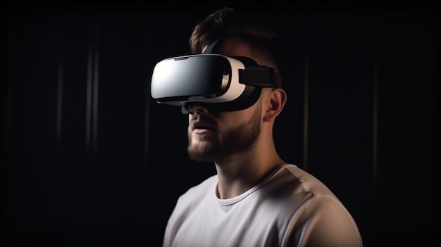 Medium shot man wearing vr glasses