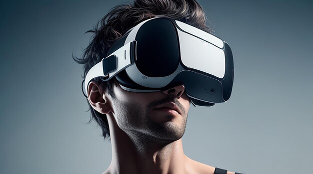 Medium shot man wearing vr glasses