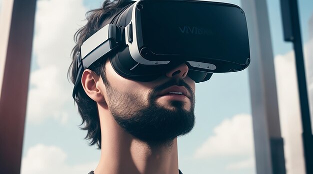 VR 안경을 쓰고 중간 샷된 남자