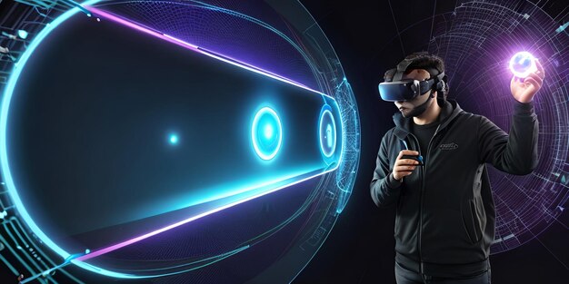 VR 안경을 쓴 미디엄 샷 남자