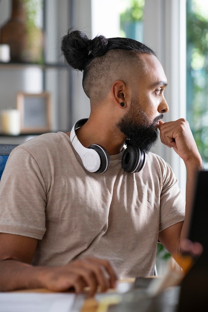 Medium shot man with headphones