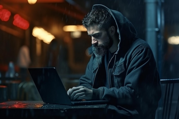 Medium shot man working with laptop