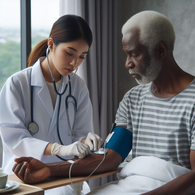 Medium shot nurse and doctor checking patient