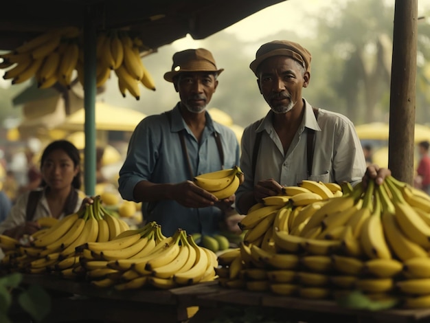 Medium shot people selling bananas