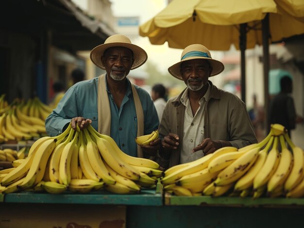 Medium shot people selling bananas