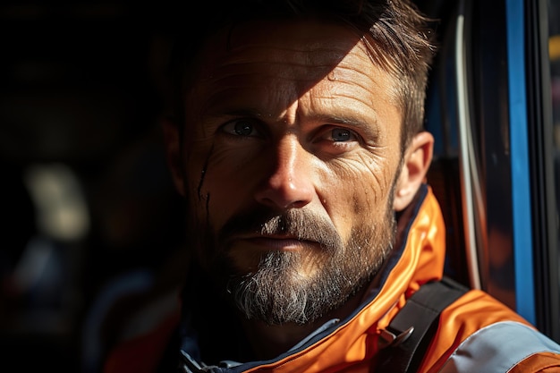 Medium shot portrait of man in motor car race