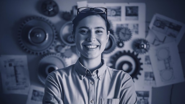 Medium shot portrait of smiling engineer looking at camera