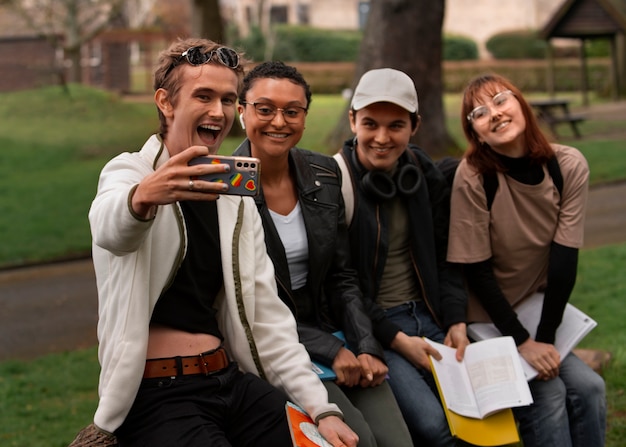 Photo medium shot queer students outdoors