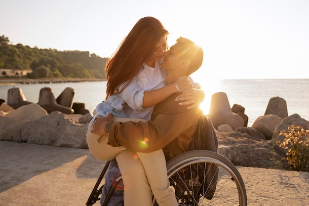 Medium shot romantic couple outdoors