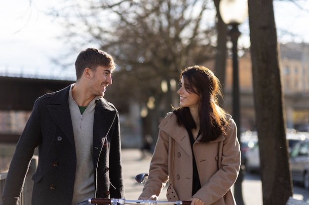 medium shot smiley couple outside
