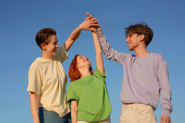 medium shot teenagers being friends