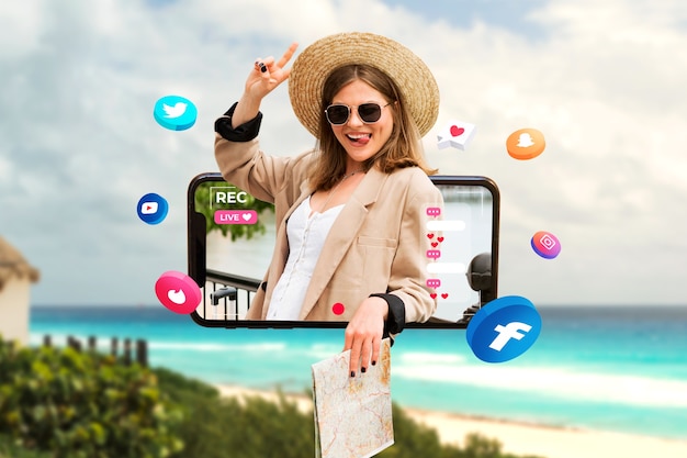 Foto marketing di influencer donna a tiro medio