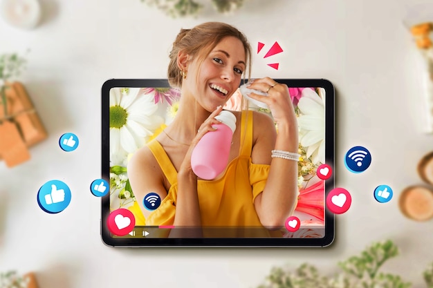 Foto marketing di influencer donna a tiro medio