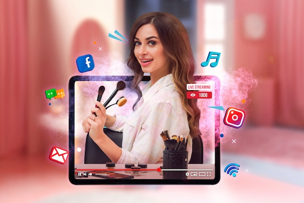 Foto marketing di influencer donna a tiro medio