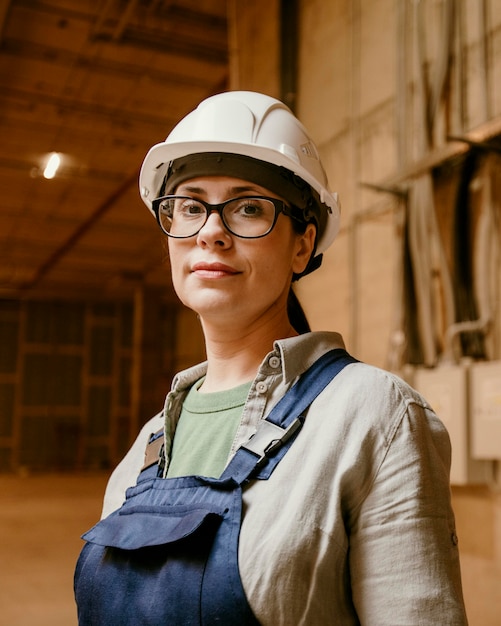 Photo medium shot woman wearing glasses and helmet