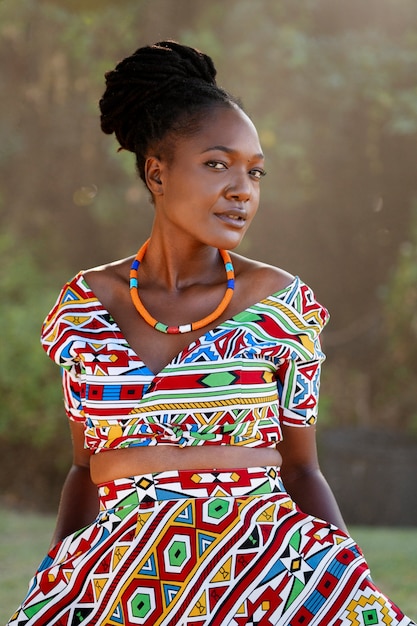 Medium shot woman wearing native attire