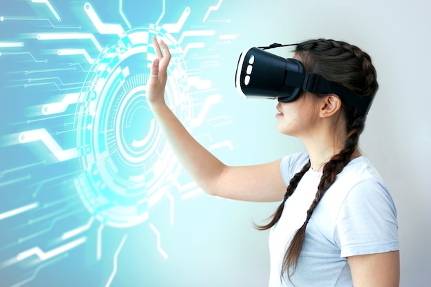 Photo medium shot woman wearing vr glasses