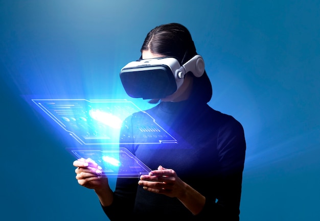 Photo medium shot woman wearing vr glasses