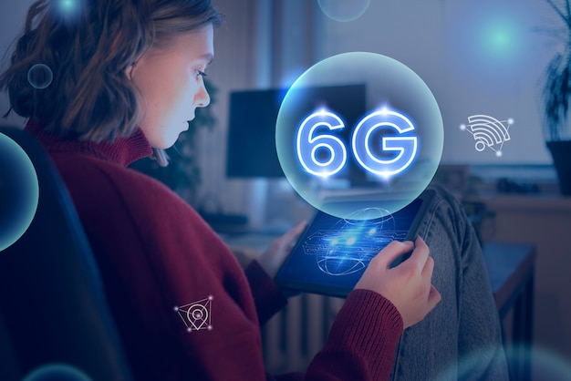 Женщина среднего роста с технологией 6g