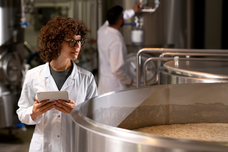 Photo medium shot woman working in beer factory