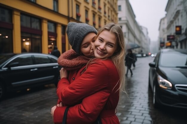 Medium shot women hugging