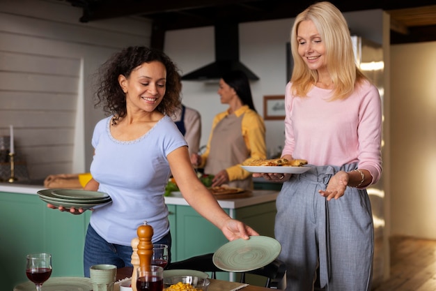 Medium shot women with food