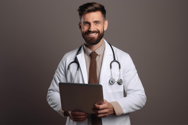 Medium_shot_young_attractive_male_dokter_with_laptop_over_dark_background