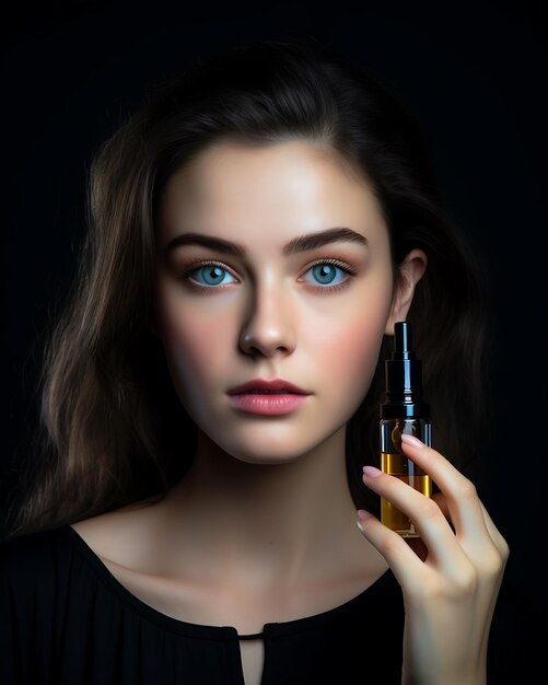 Medium shot young woman using serum