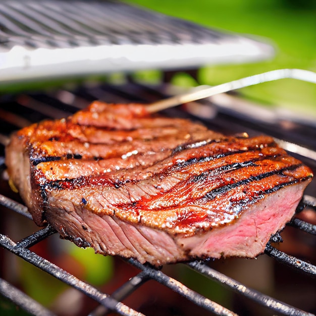 Medium well grilled steak on grid