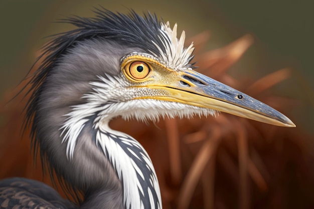 Mediumsized heron species with brown head and big orange eyes generative ai