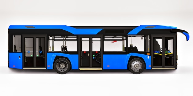 Mediun stedelijke blauwe bus op een wit geïsoleerde ruimte. 3D-weergave.