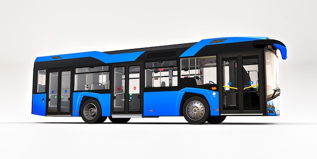 Mediun stedelijke blauwe bus op een witte geïsoleerde achtergrond. 3D-rendering.