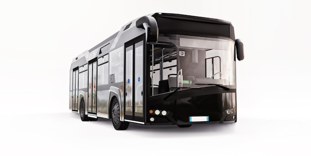 Mediun urban black bus on a white background. 3d rendering.